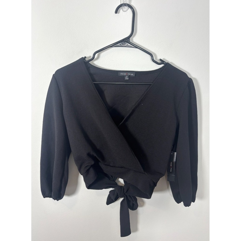 Moa Moa Women's Black Medium Crop Tops NWT Tied in Back 3/4 Sleeve